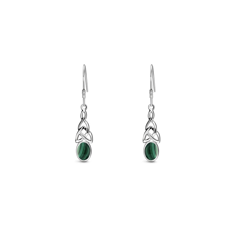 Sterling Silver Malachite Dinky Celtic Oval Drop Earrings