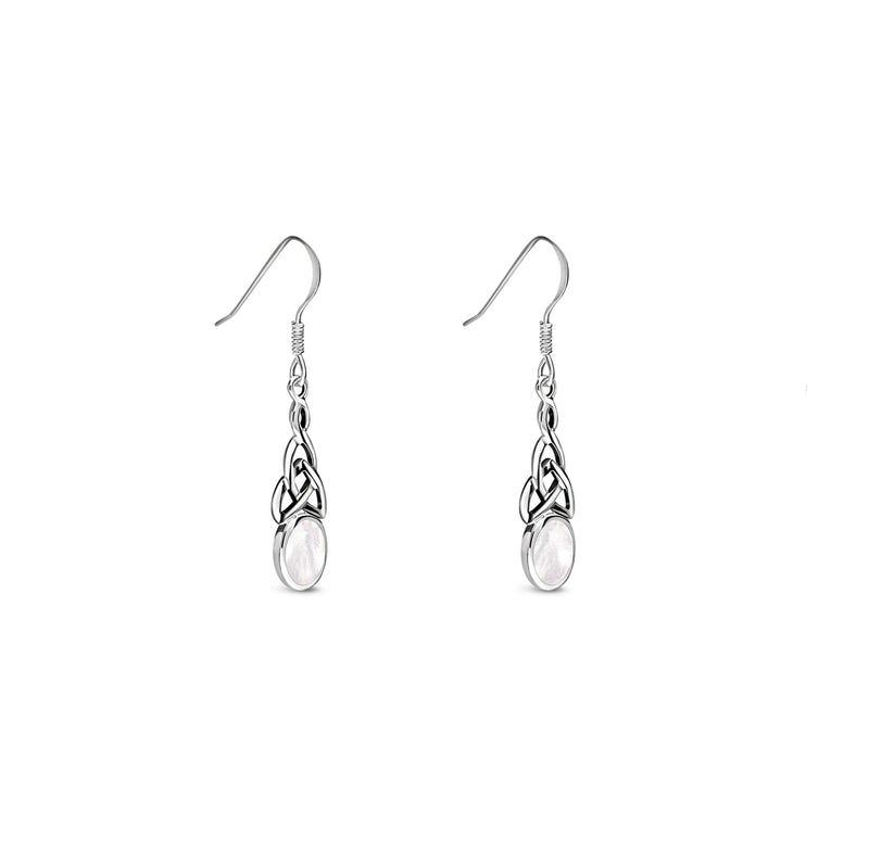 Sterling Silver Mother Of Pearl Dinky Celtic Oval Drop Earrings