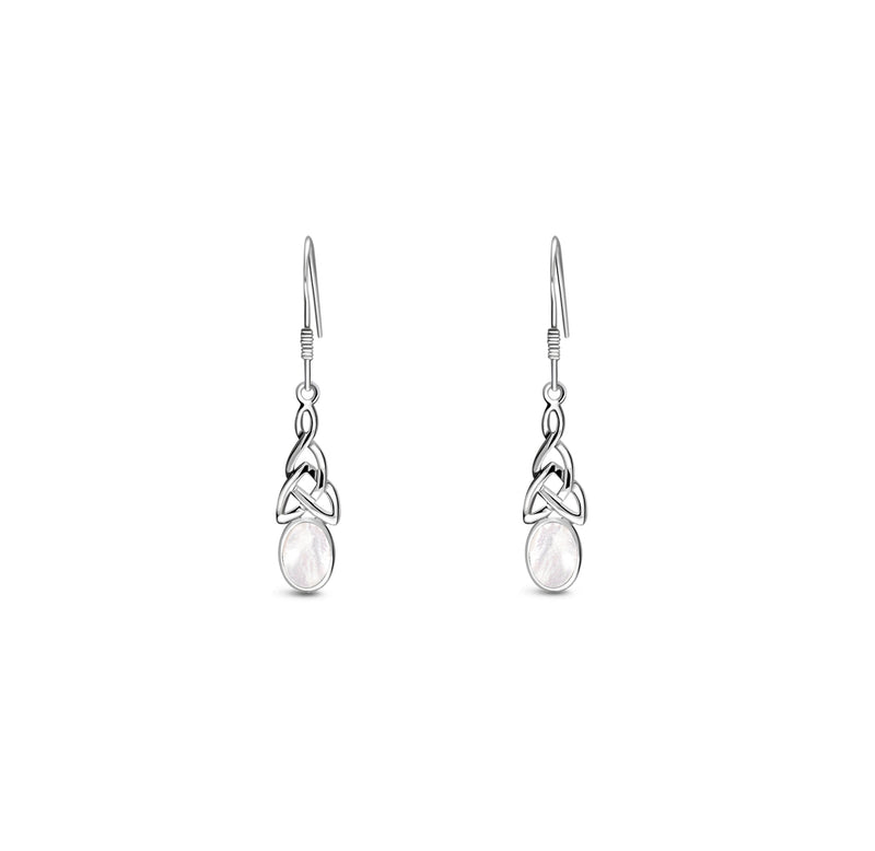Sterling Silver Mother Of Pearl Dinky Celtic Oval Drop Earrings