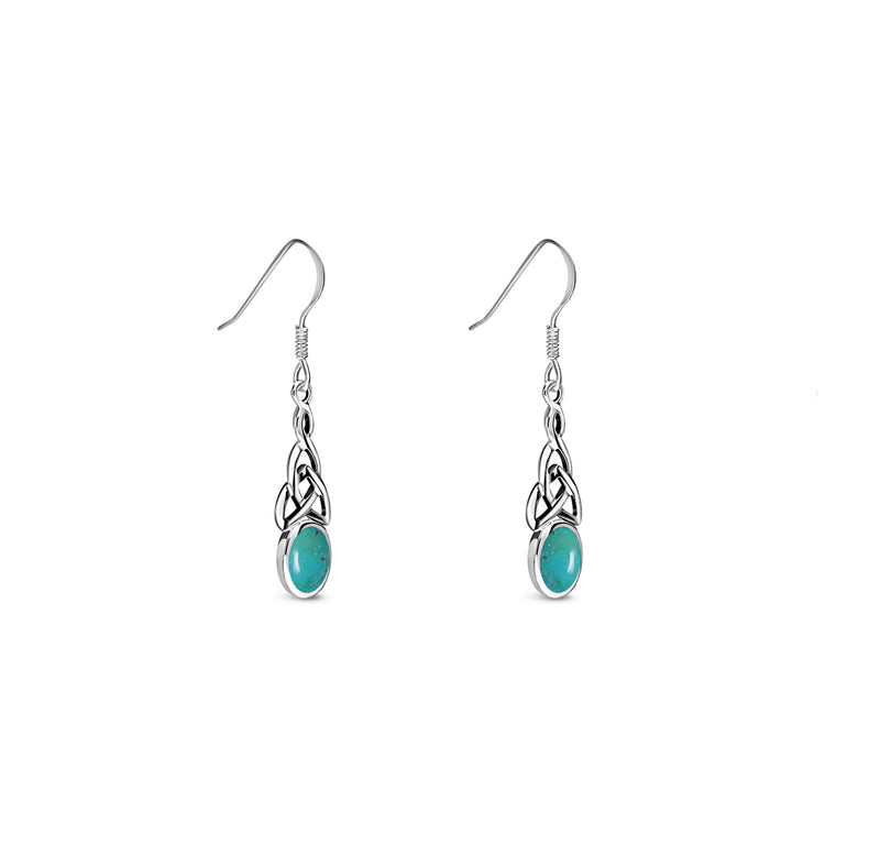 Sterling Silver Turquoise Dinky Celtic Oval Drop Earrings