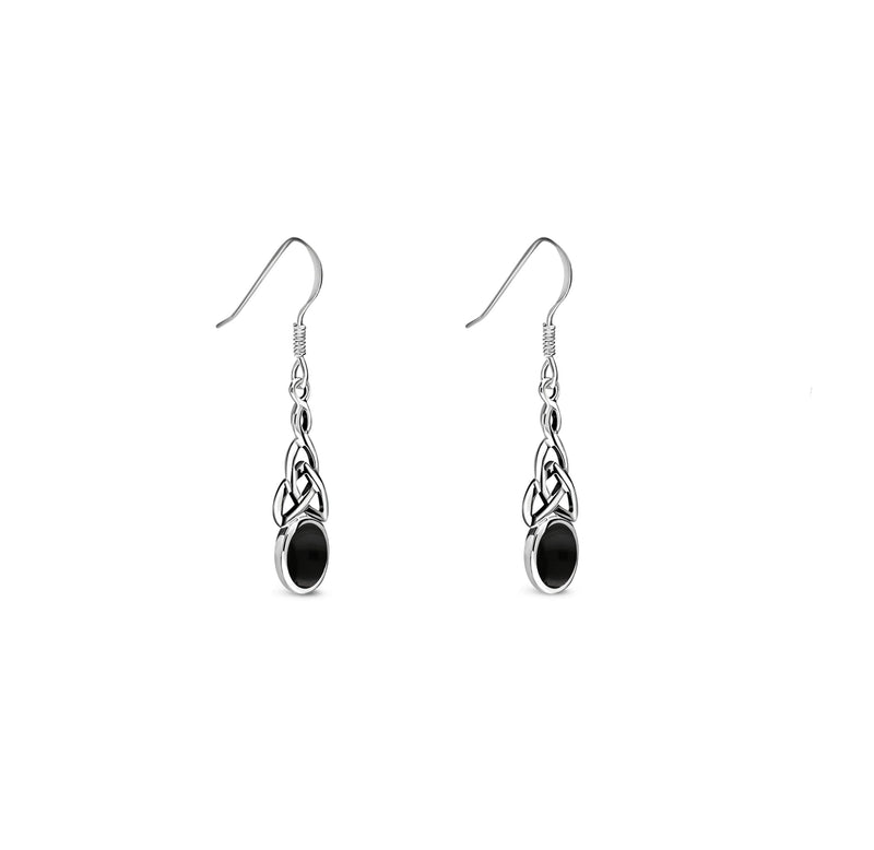 Sterling Silver Whitby Jet Dinky Celtic Oval Drop Earrings