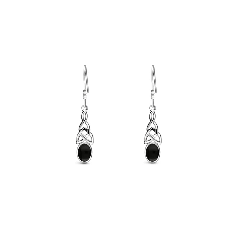 Sterling Silver Whitby Jet Dinky Celtic Oval Drop Earrings