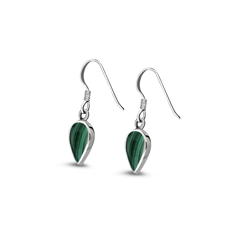 Sterling Silver Malachite Inverted Teardrop Earrings