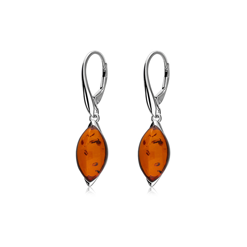 Sterling Silver Amber Designer Marquise Drop Earrings