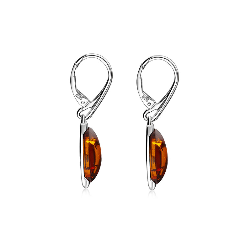 Sterling Silver Amber Designer Marquise Drop Earrings