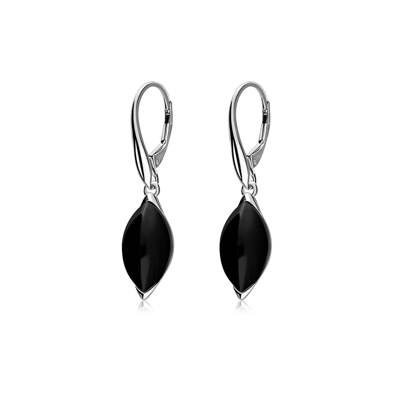 Sterling Silver Whitby Jet Designer Marquise Drop Earrings