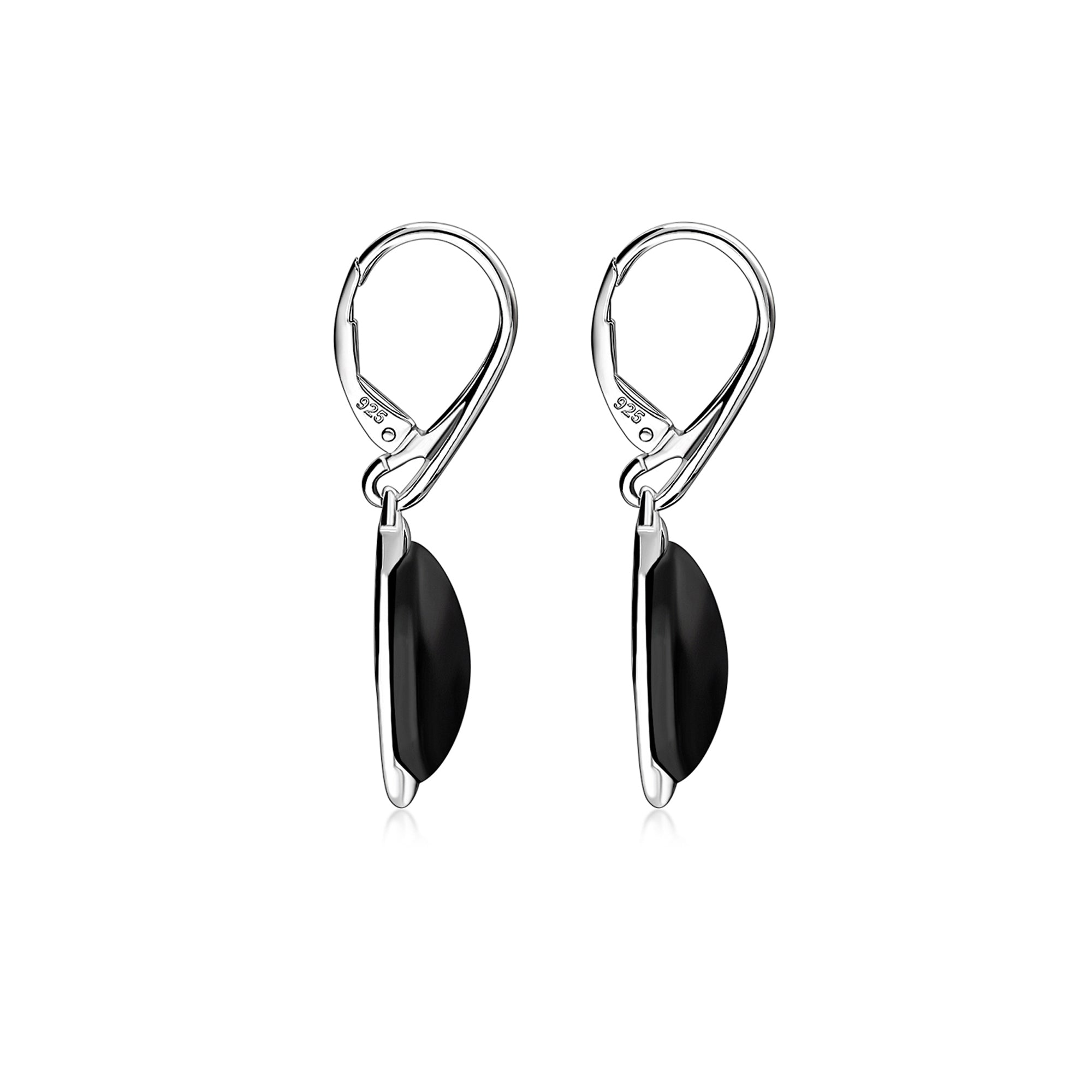 Sterling Silver Whitby Jet Designer Marquise Drop Earrings