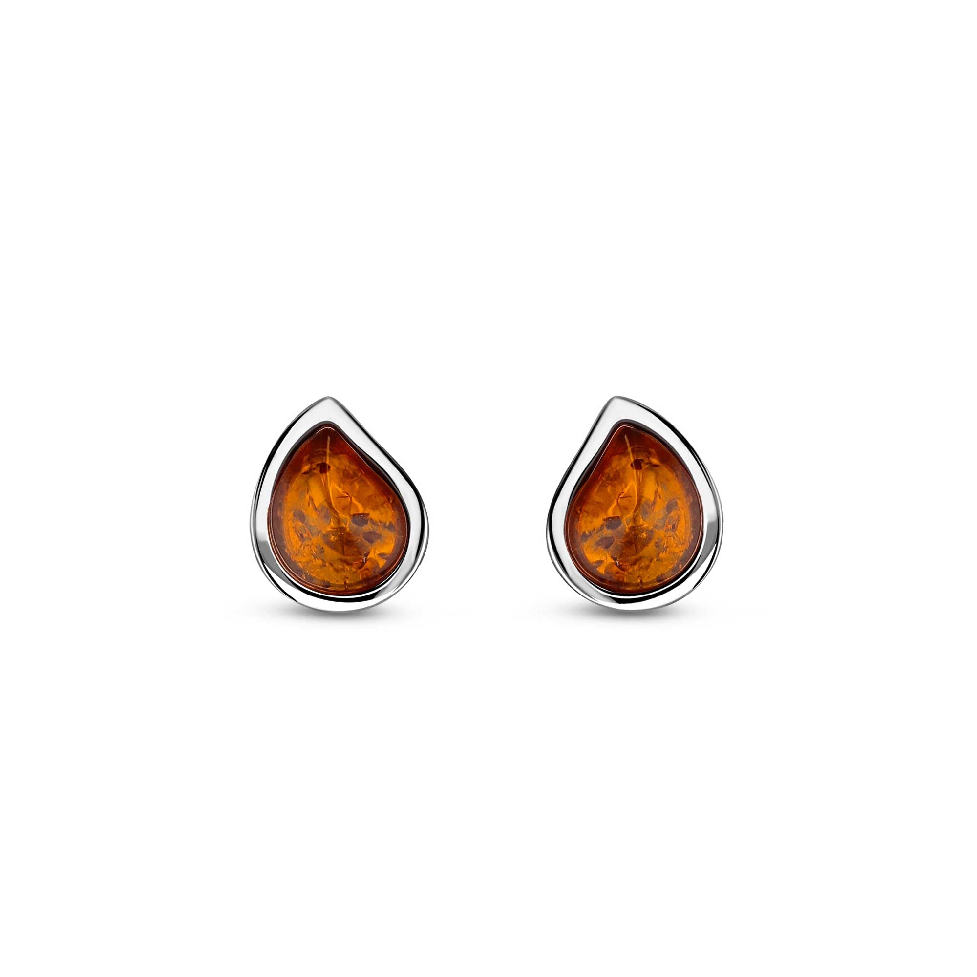 Sterling Silver Amber Pear-drop Stud Earrings