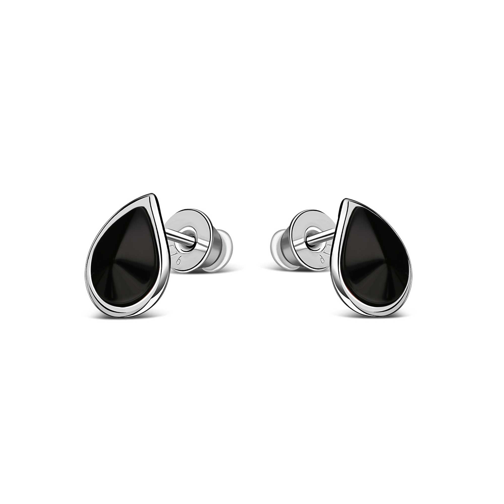 Sterling Silver Whitby Jet Peardrop Stud Earrings