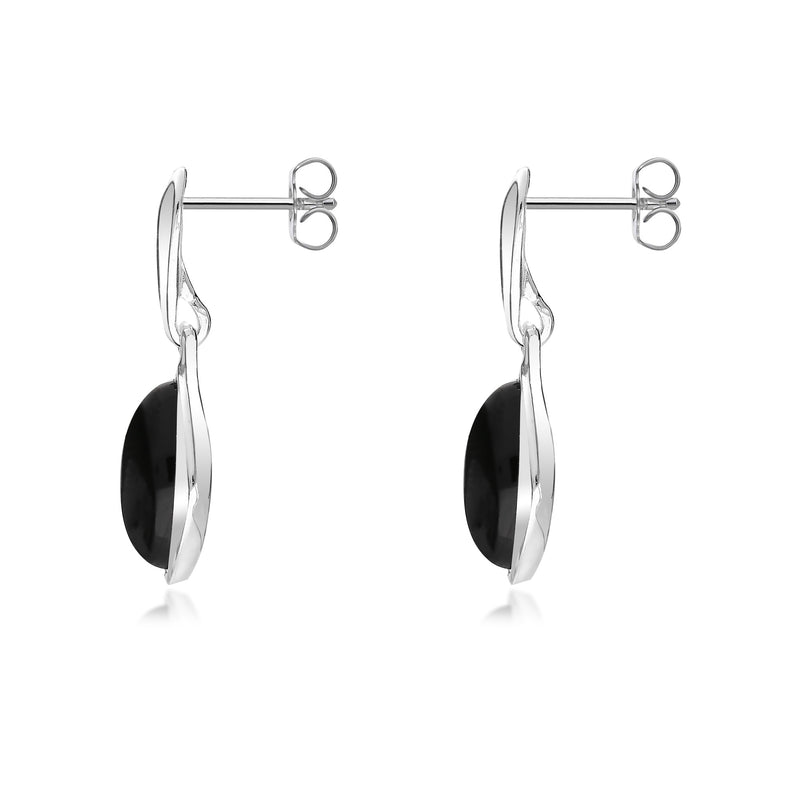 Sterling Silver Whitby Jet Slim Marquise Drop Earrings