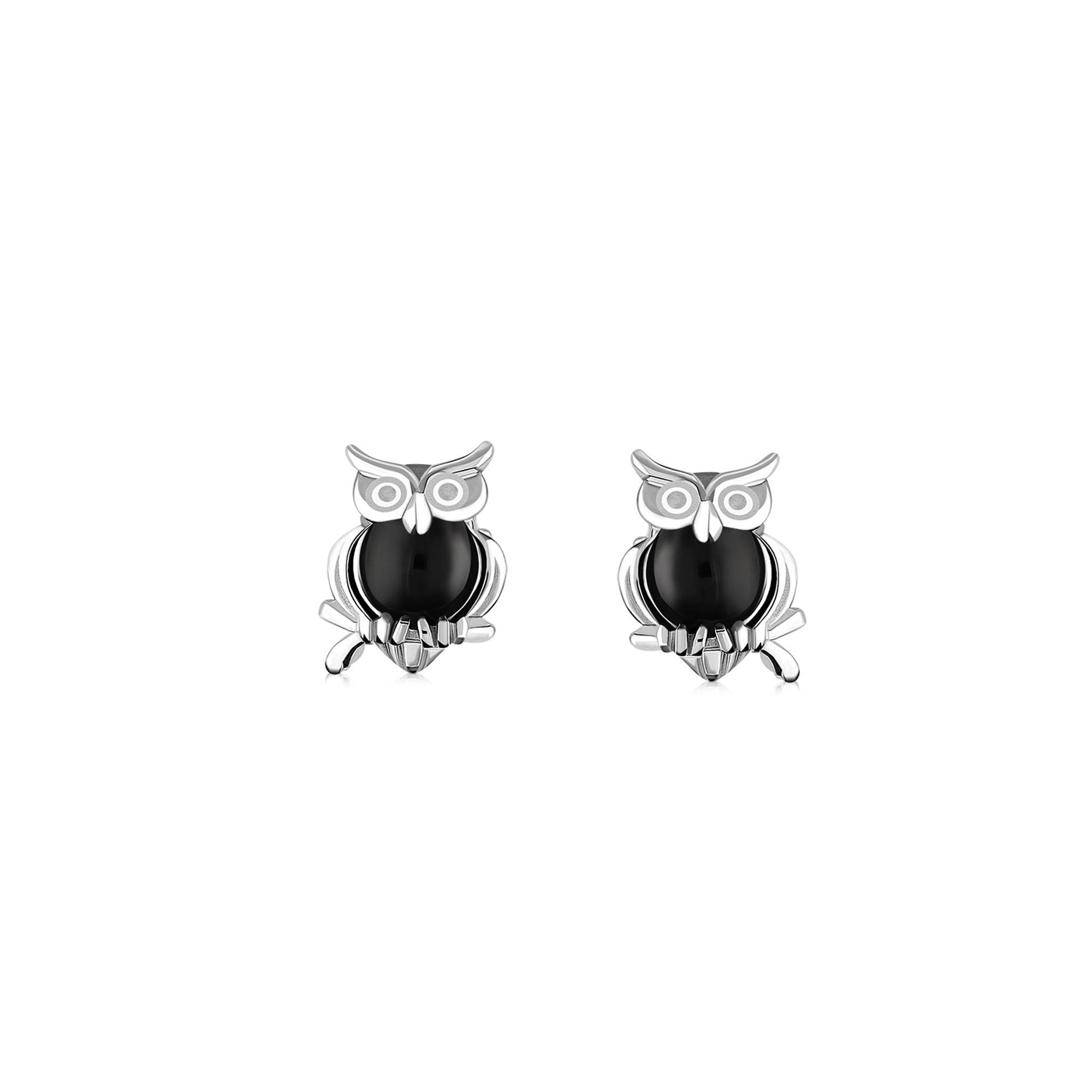 Sterling Silver Whitby Jet Owl Stud Earrings