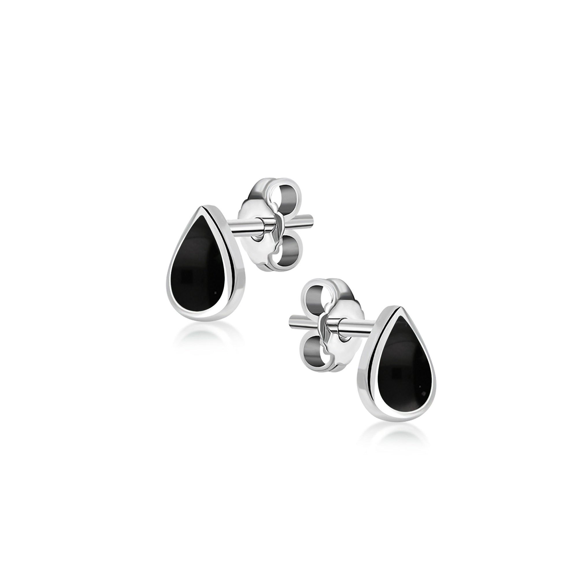 Sterling Silver Whitby Jet Small Teardrop Stud Earrings