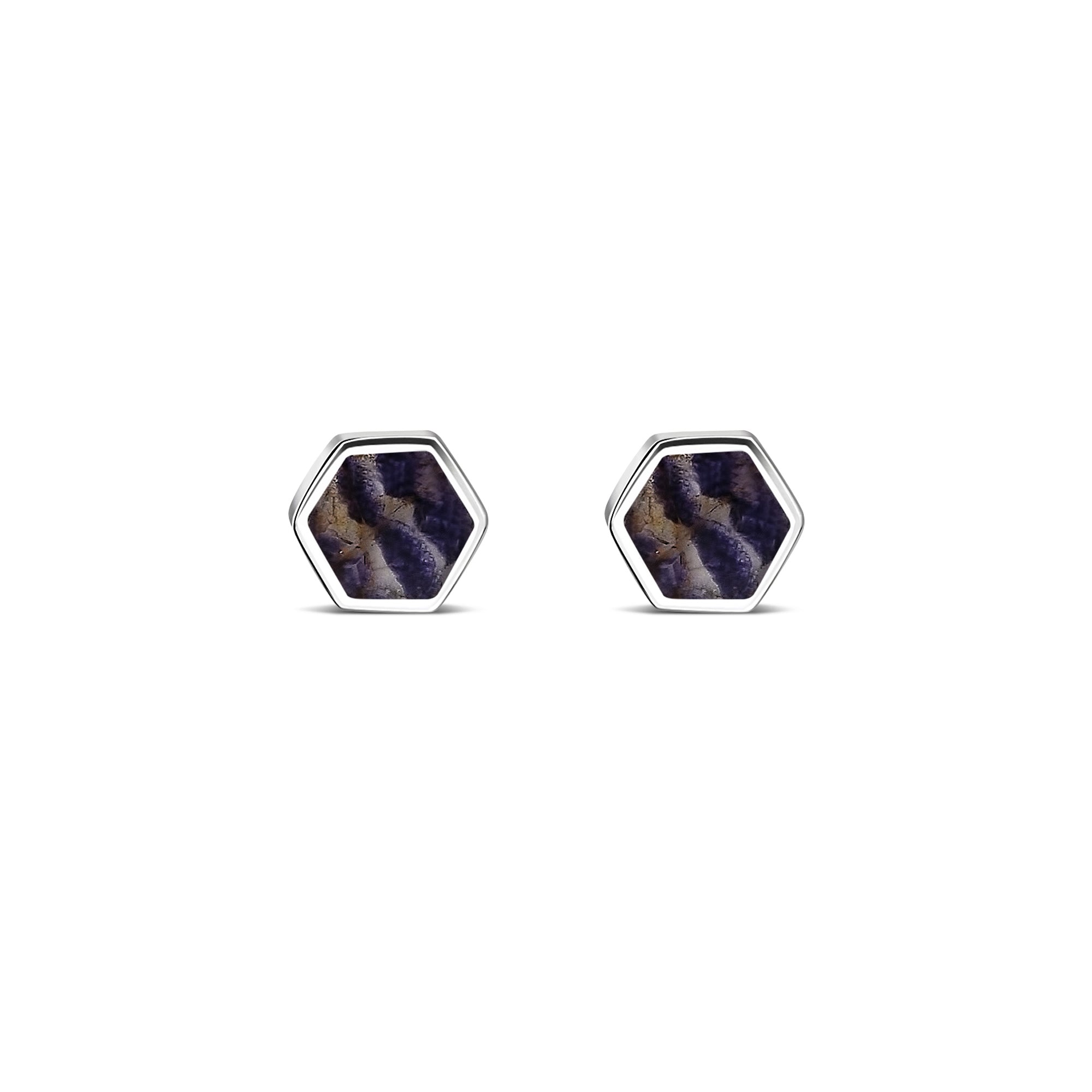 Sterling Silver Blue John Hexagon Stud Earrings