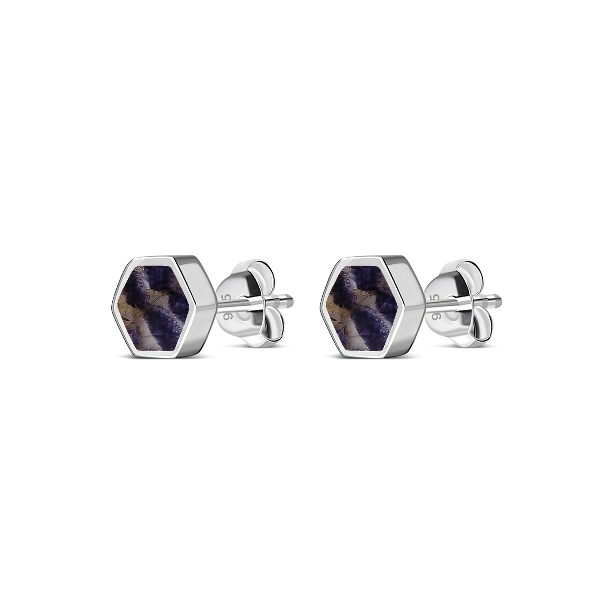 Sterling Silver Blue John Hexagon Stud Earrings