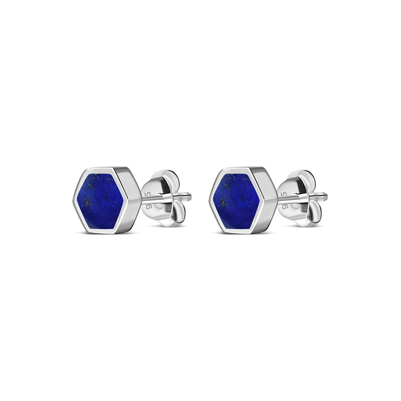 Sterling Silver Lapis Lazuli Hexagon Stud Earrings