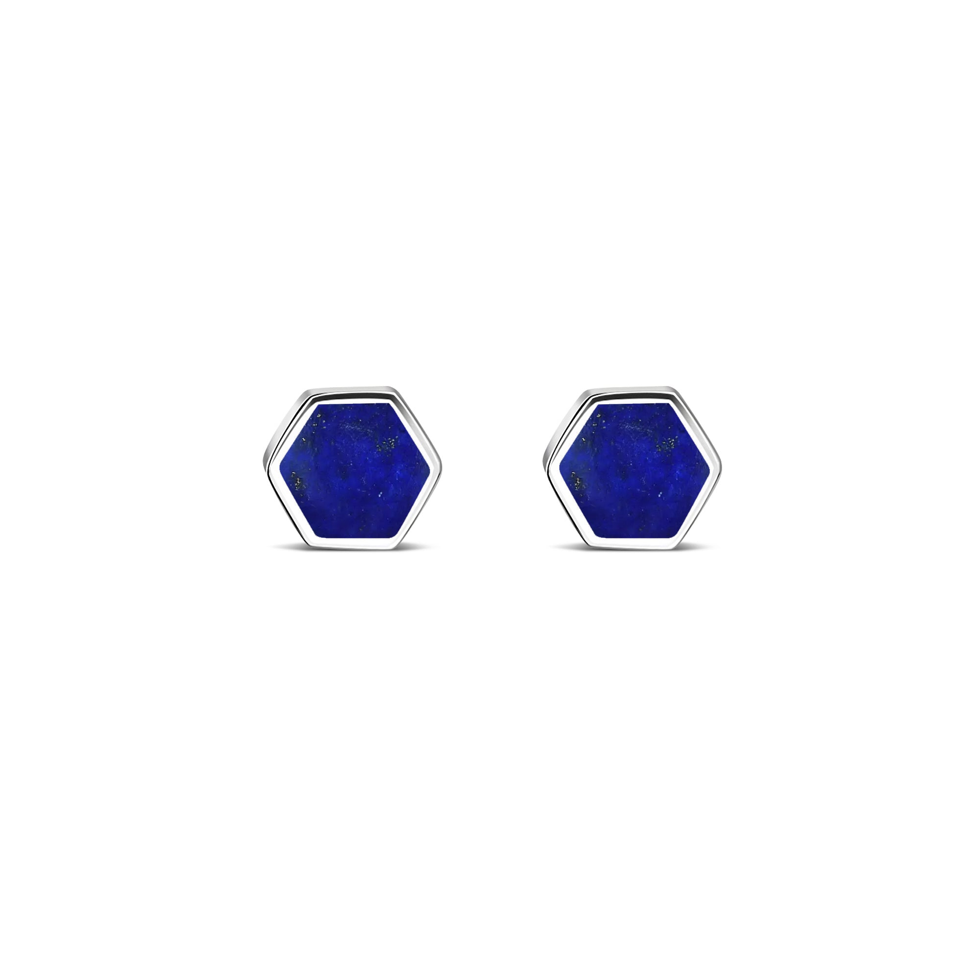 Sterling Silver Lapis Lazuli Hexagon Stud Earrings