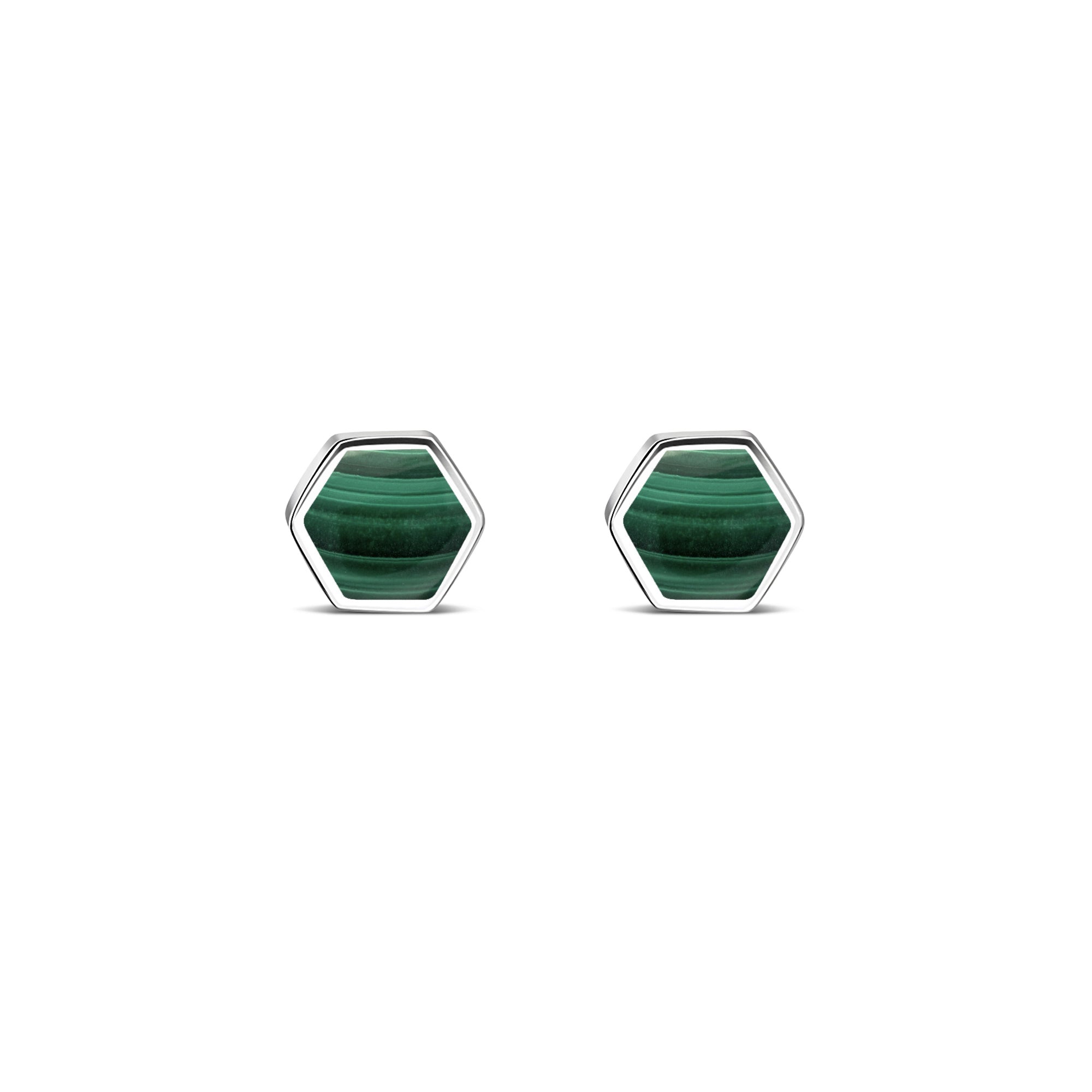 Sterling Silver Malachite Hexagon Stud Earrings