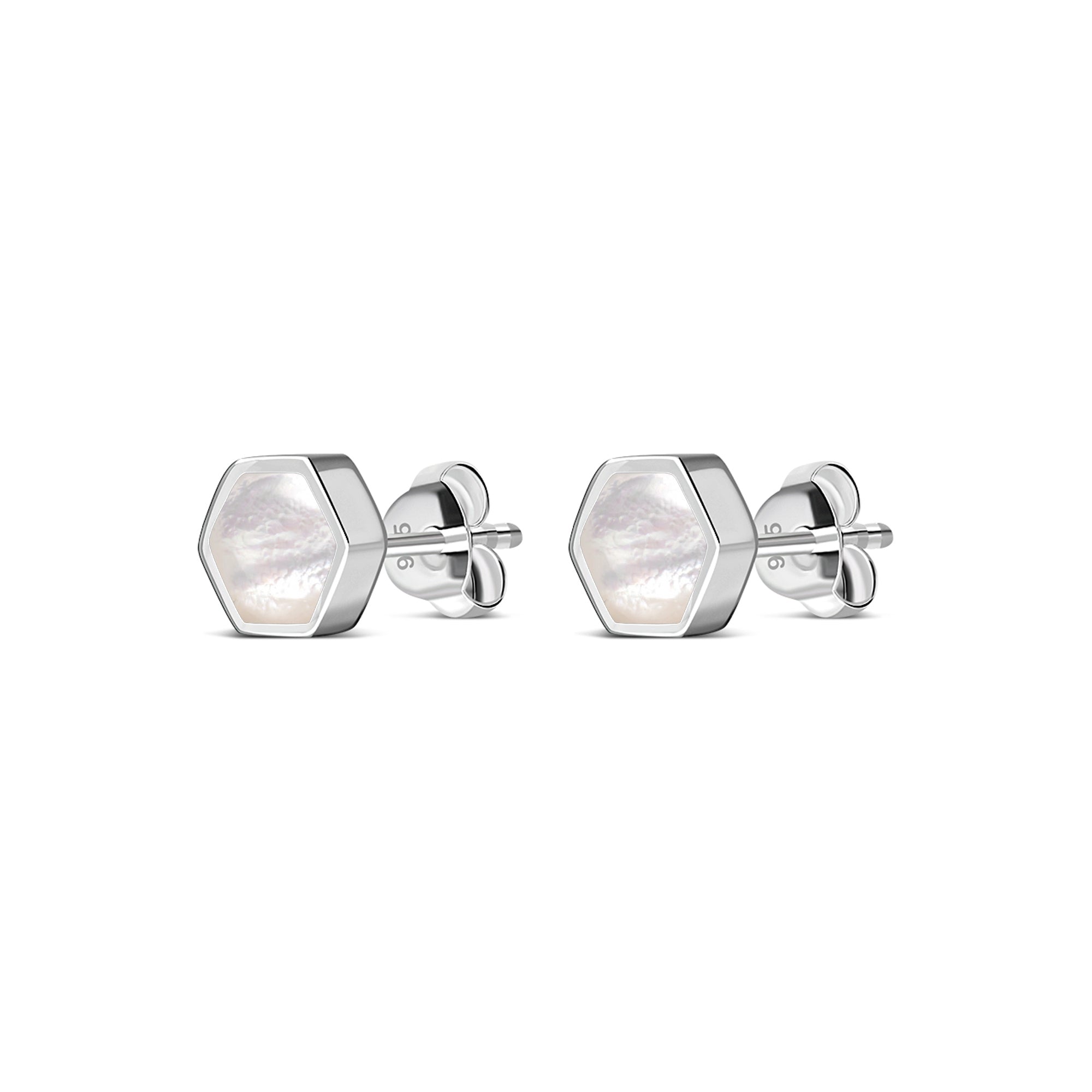 Sterling Silver Mother of Pearl Hexagon Stud Earrings