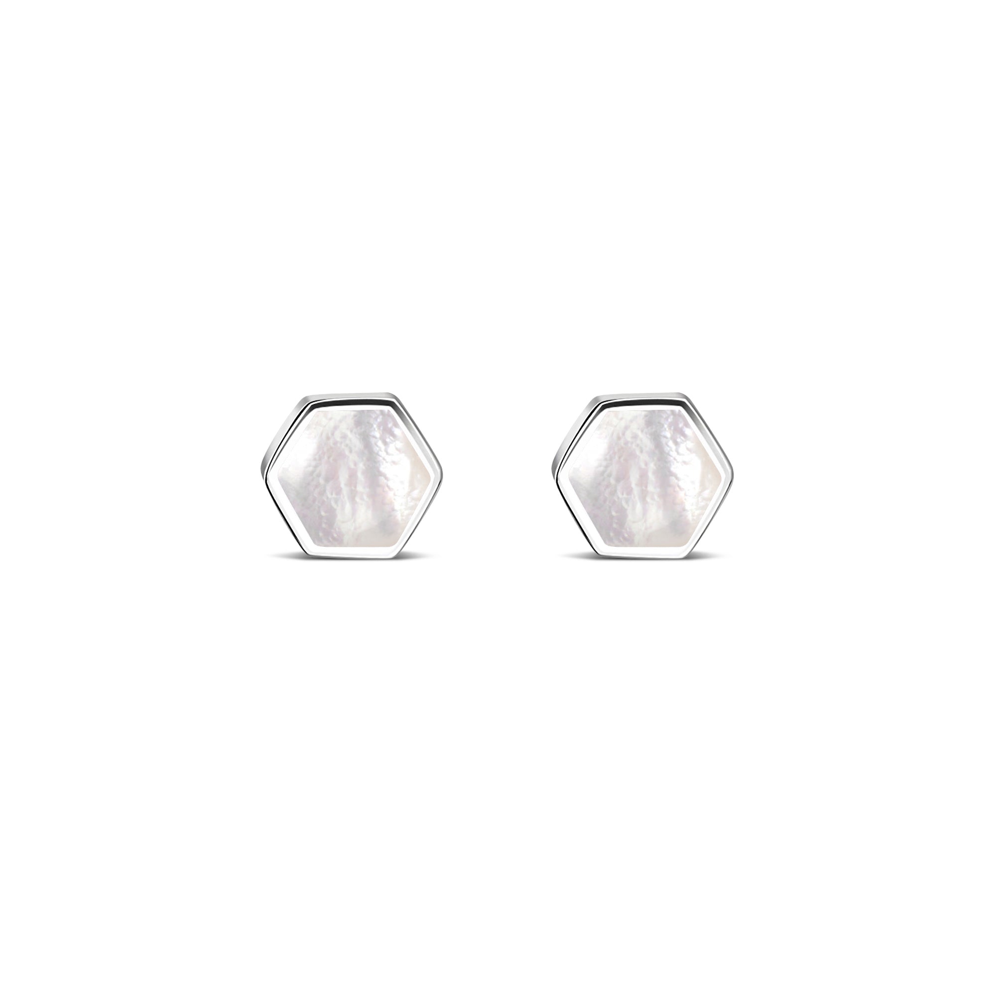 Sterling Silver Mother of Pearl Hexagon Stud Earrings