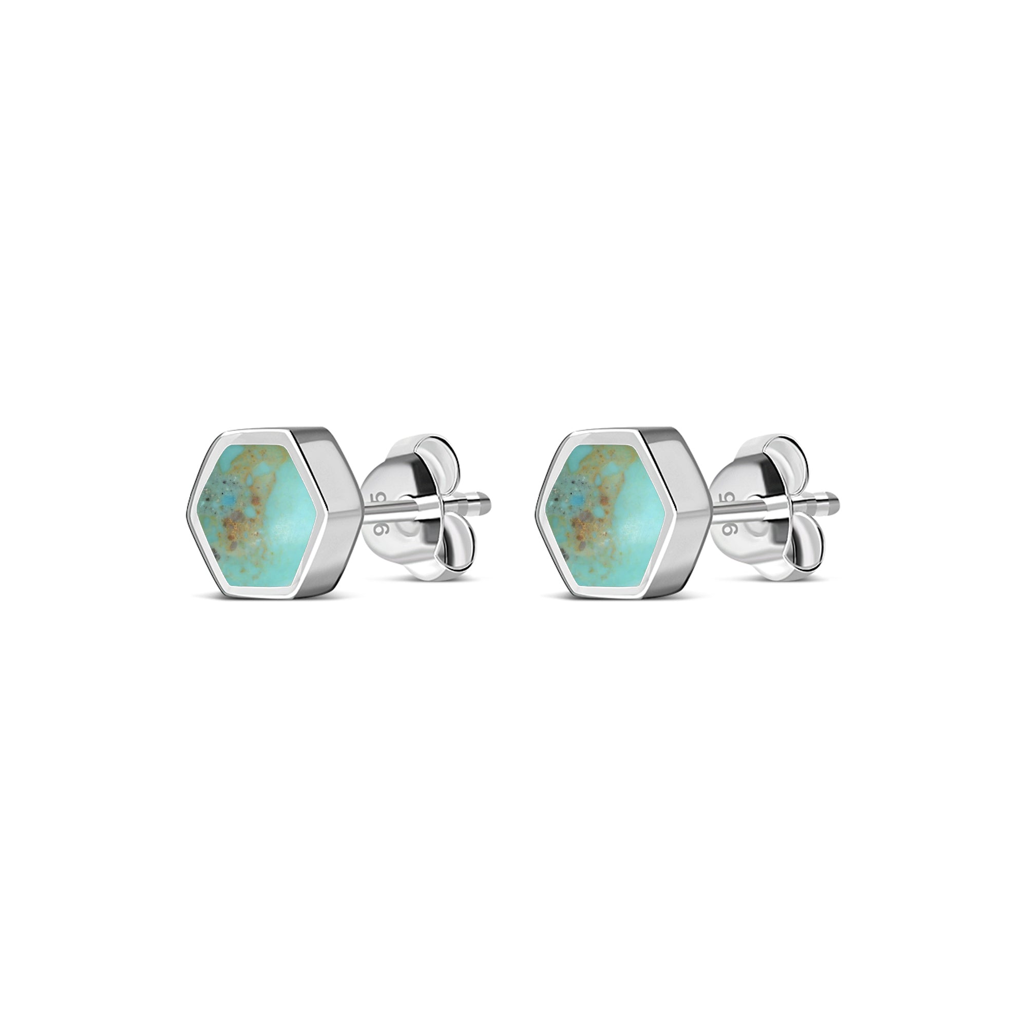 Sterling Silver Turquoise Hexagon Stud Earrings