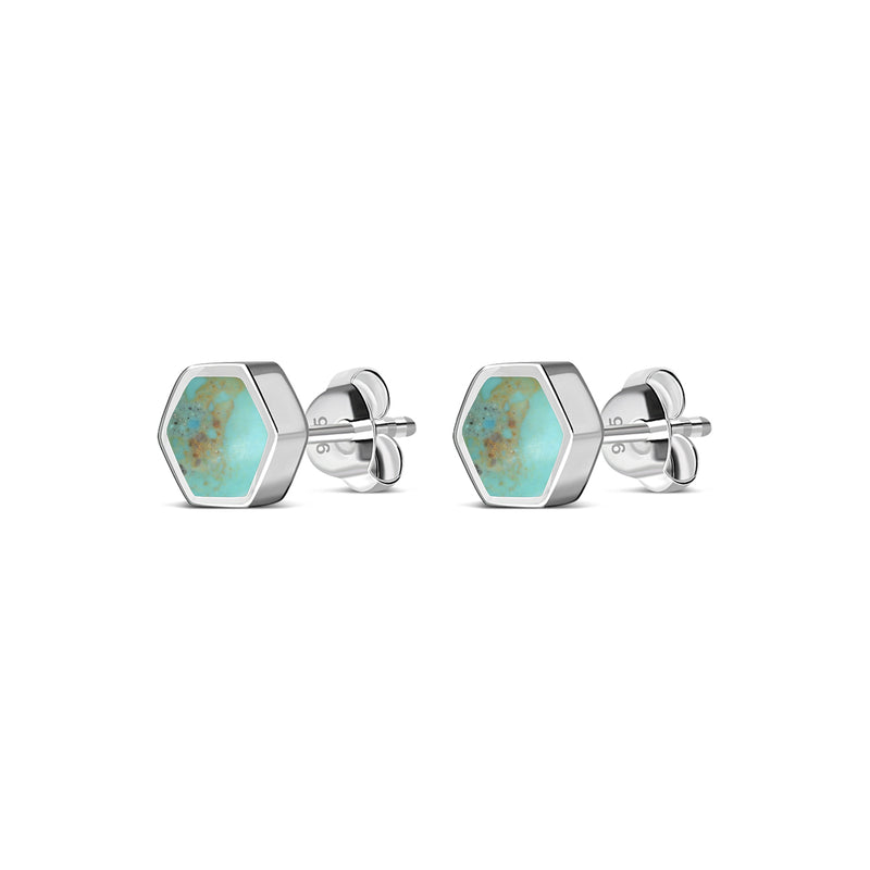 Sterling Silver Turquoise Hexagon Stud Earrings