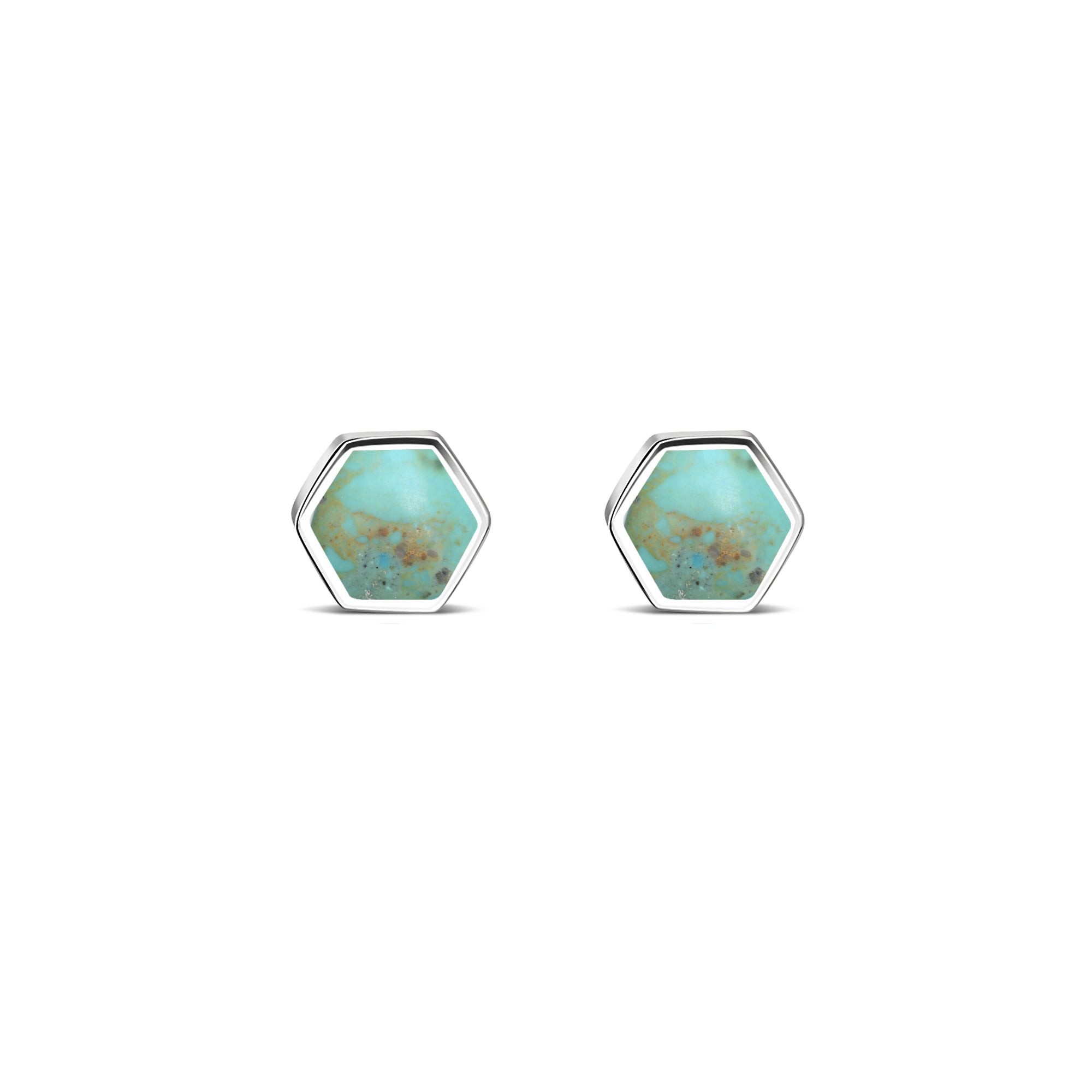 Sterling Silver Turquoise Hexagon Stud Earrings