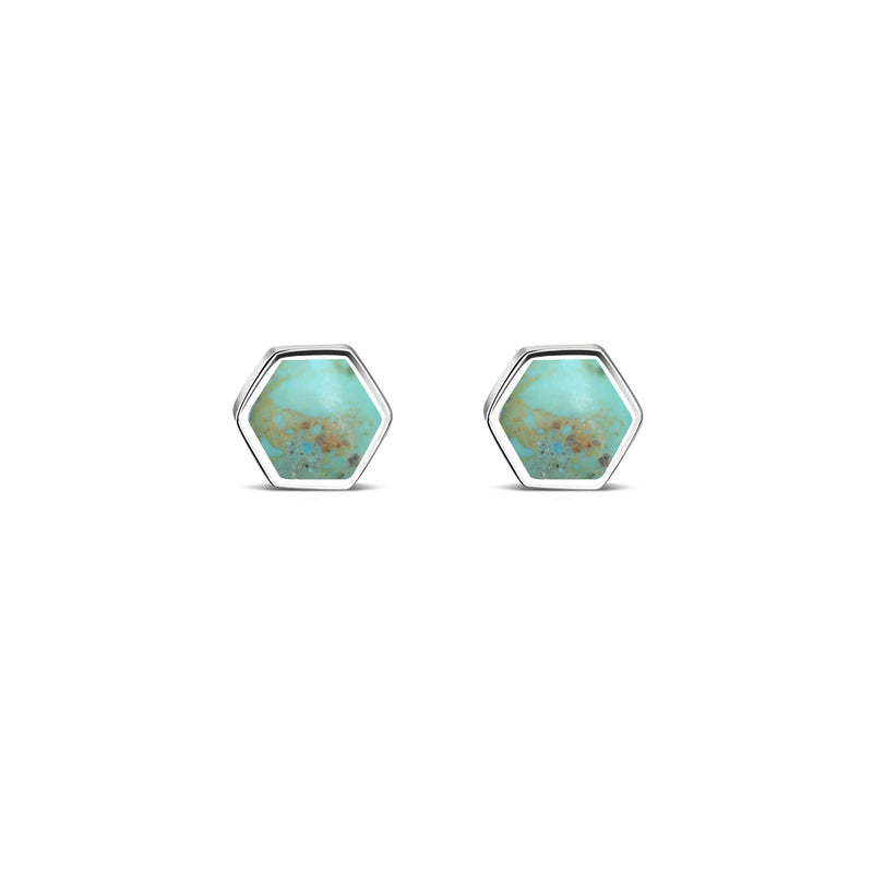 Sterling Silver Turquoise Hexagon Stud Earrings