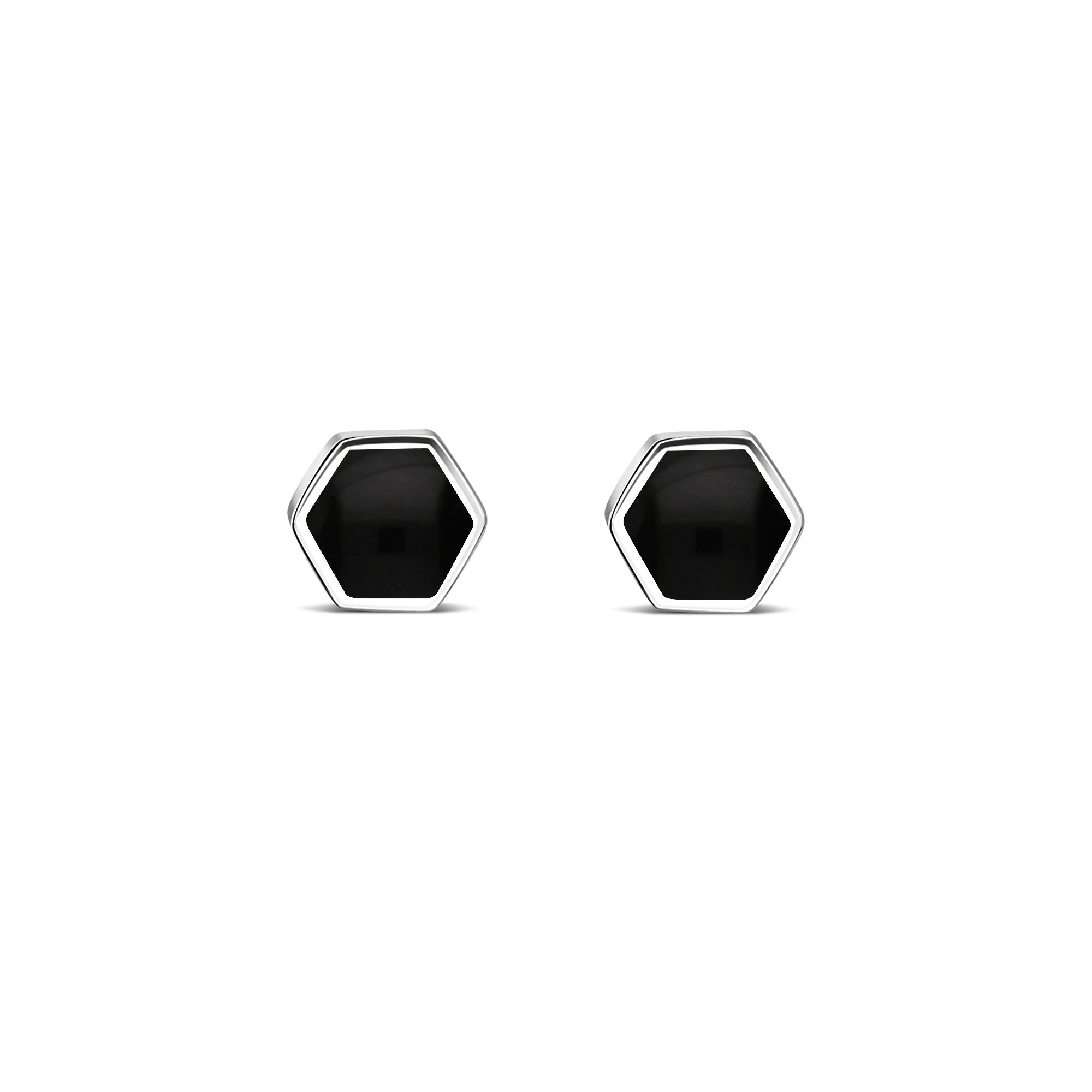 Sterling Silver Whitby Jet Hexagon Stud Earrings