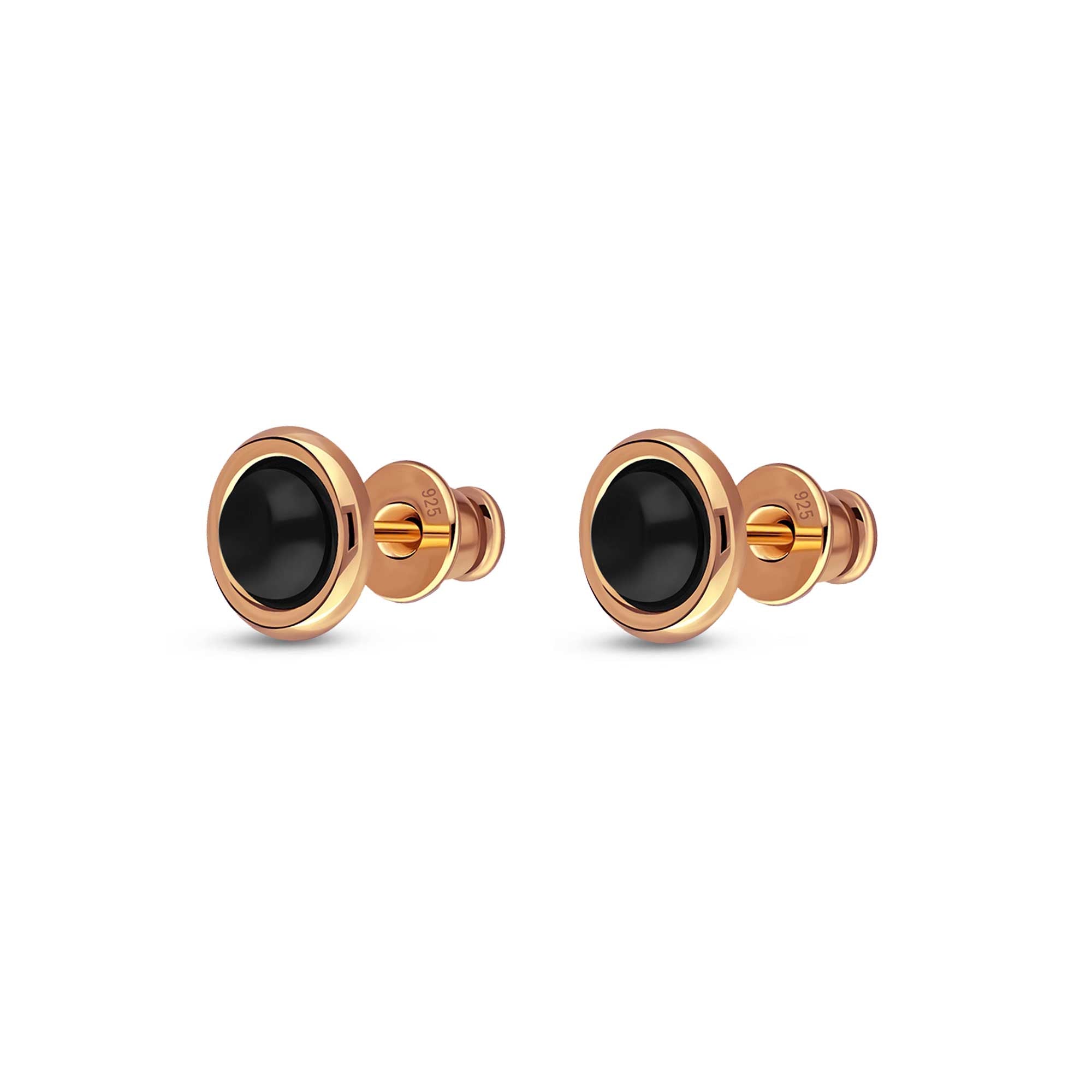 Rose Gold Vermeil Whitby Jet 5mm Round Framed Stud Earrings