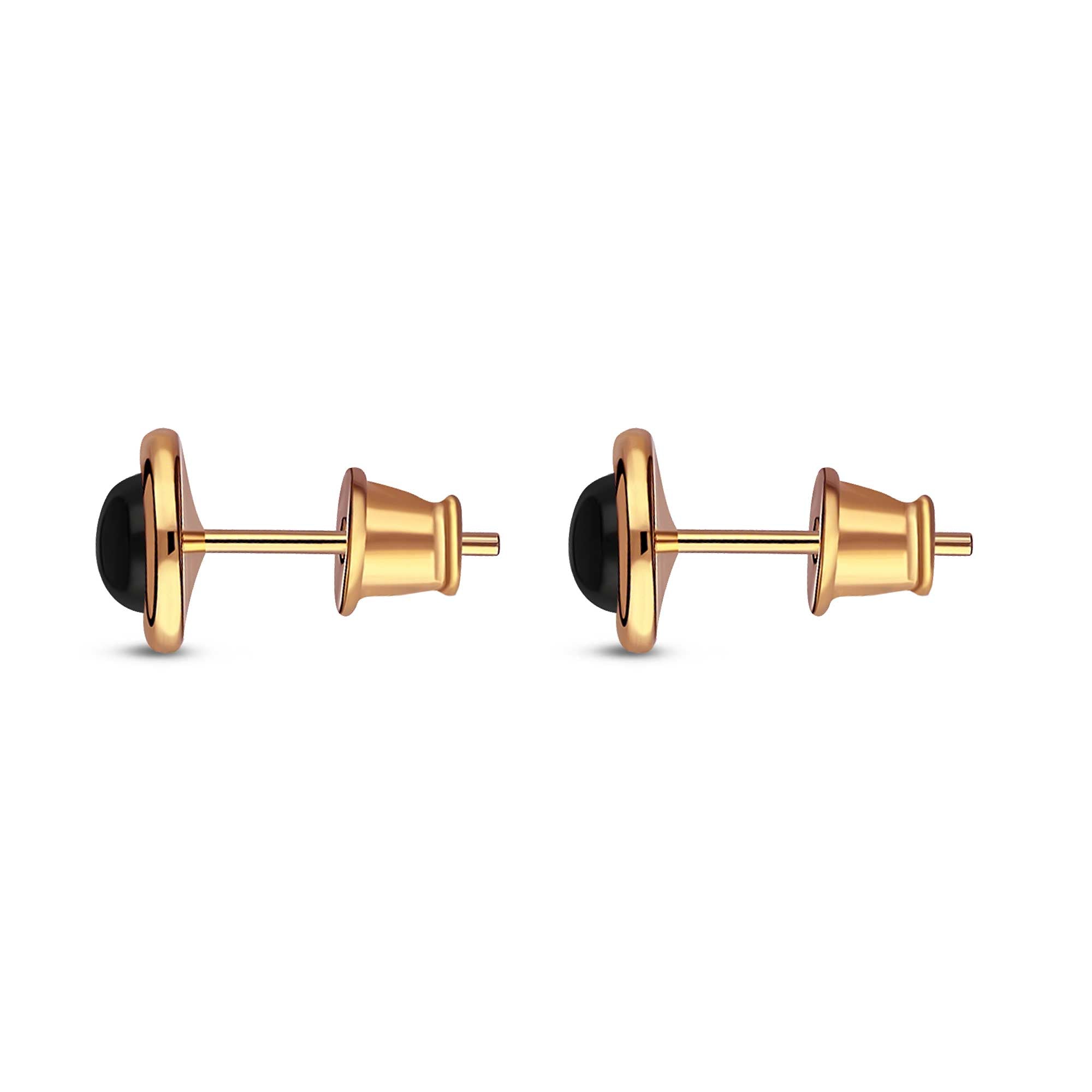 Rose Gold Vermeil Whitby Jet 5mm Round Framed Stud Earrings