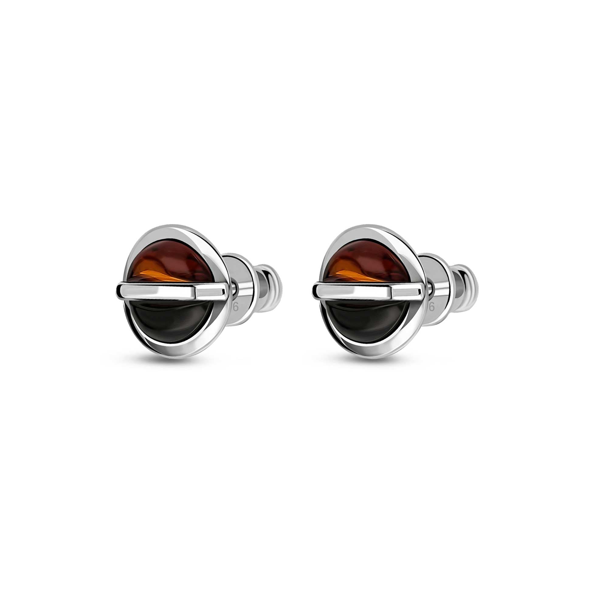 Sterling Silver Whitby Jet & Amber Split Round Stud Earrings