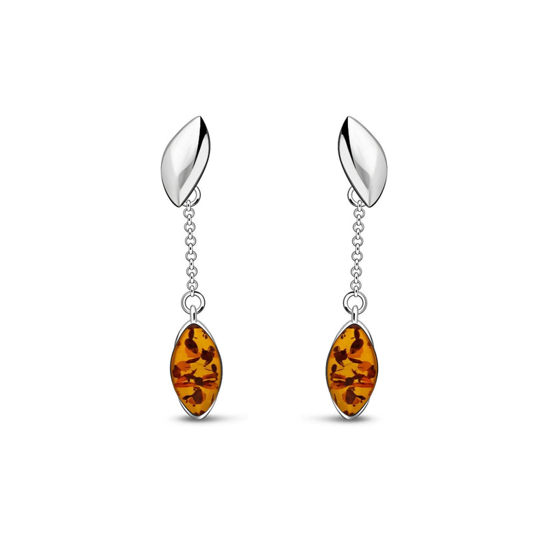 Sterling Silver Amber Marquise Chain Drop Stud Earrings