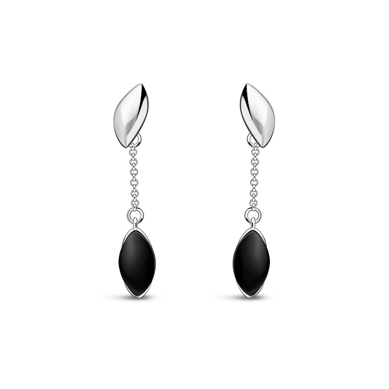 Sterling Silver Whitby Jet Marquise Chain Drop Stud Earrings