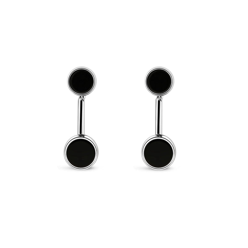 Sterling Silver Whitby Jet Double Round Stud Drop Earrings