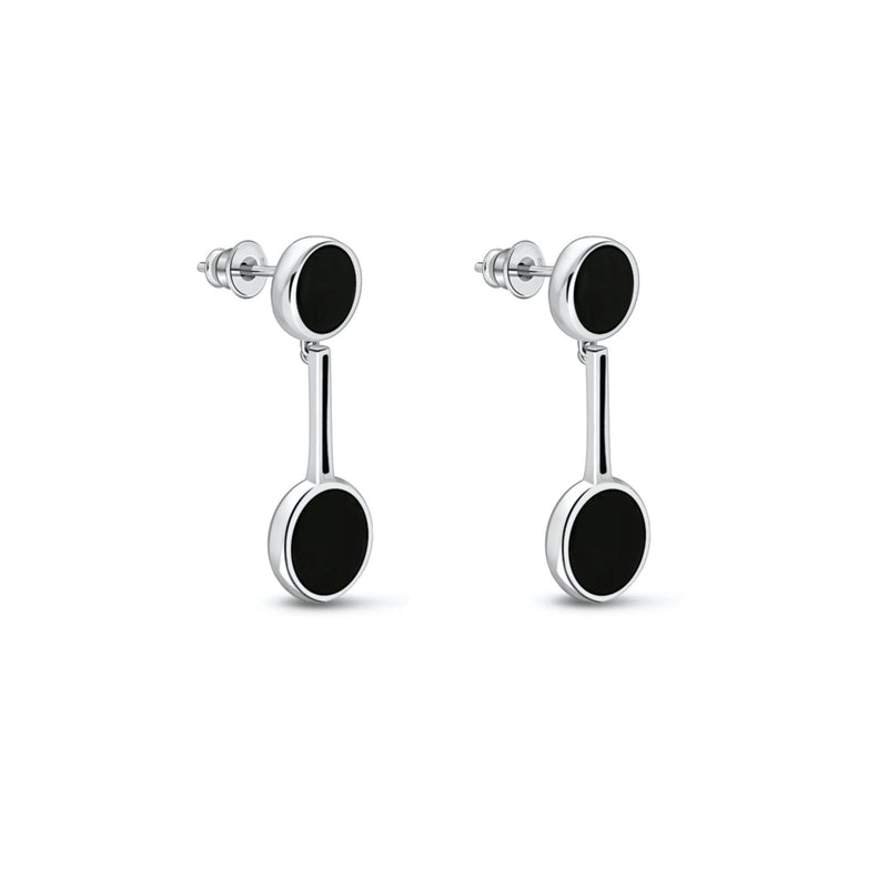 Sterling Silver Whitby Jet Double Round Stud Drop Earrings