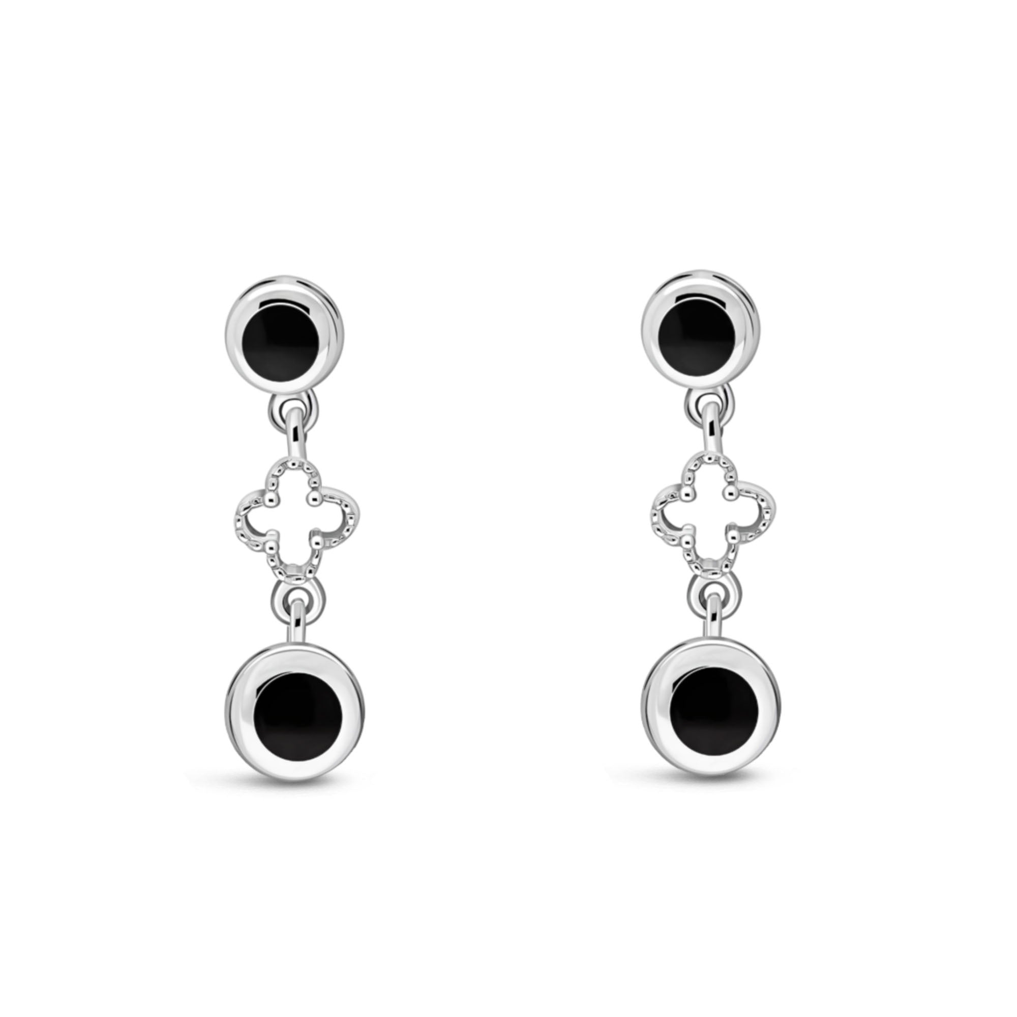 Sterling Silver Whitby Jet Clover Stud Drop Earrings