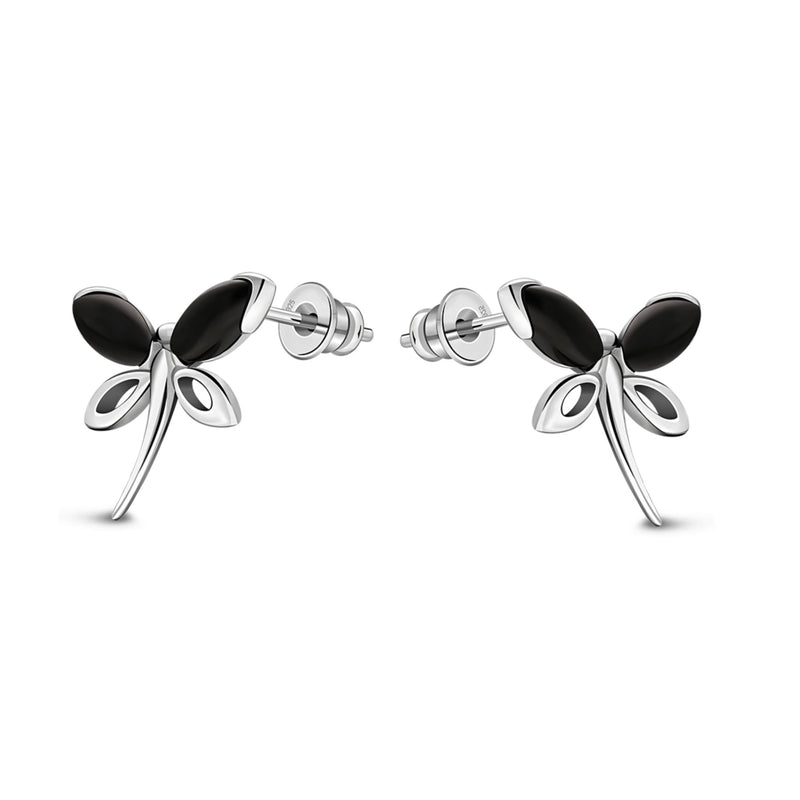 Sterling Silver Whitby Jet Dragonfly Stud Earrings
