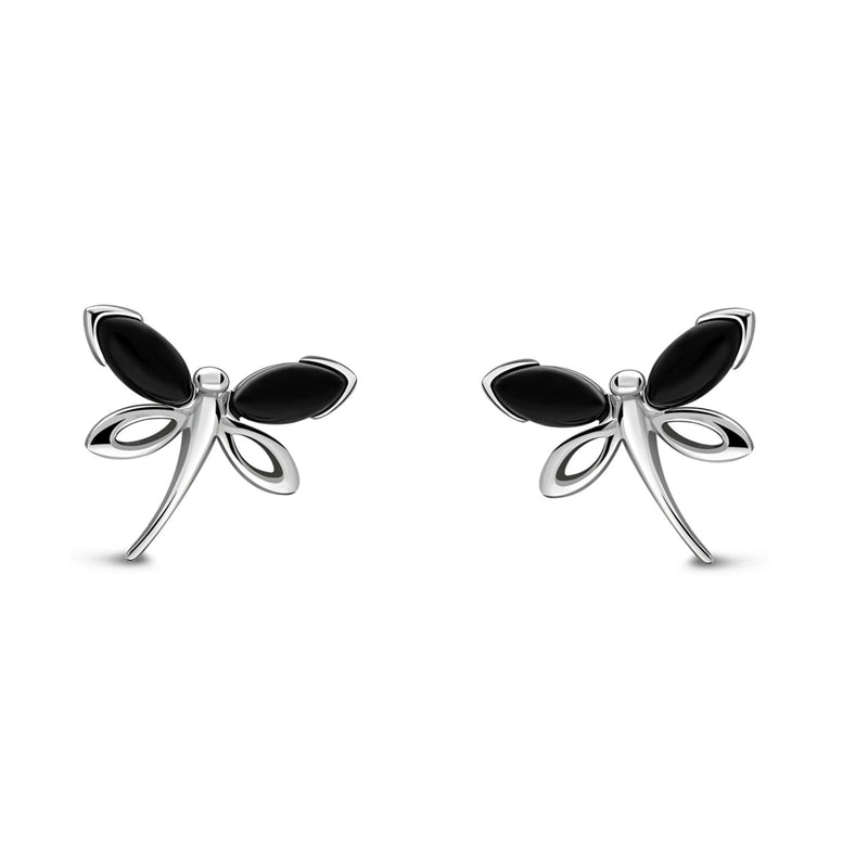 Sterling Silver Whitby Jet Dragonfly Stud Earrings