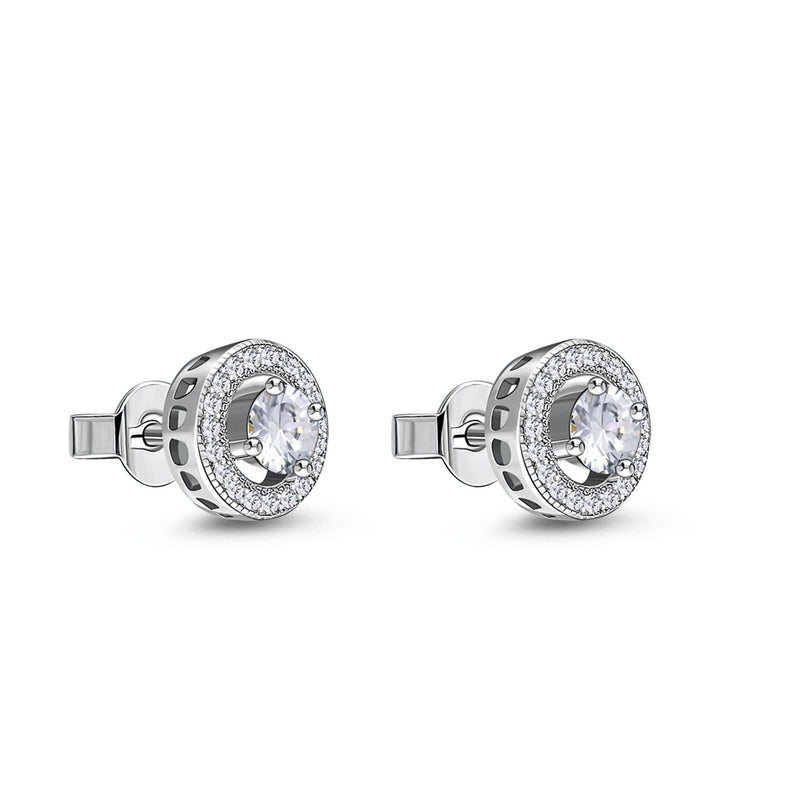 Sterling Silver Small Round CZ Halo Stud Earrings