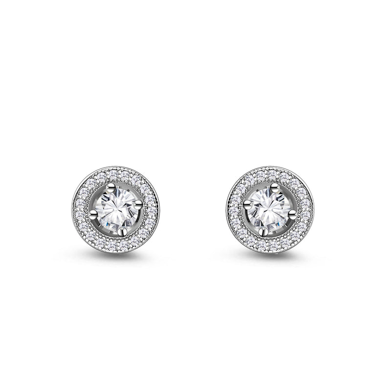Sterling Silver Small Round CZ Halo Stud Earrings