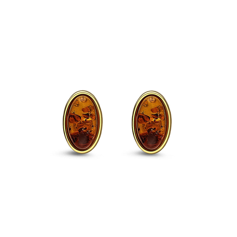 Gold Vermeil Amber Oval Stud Earrings