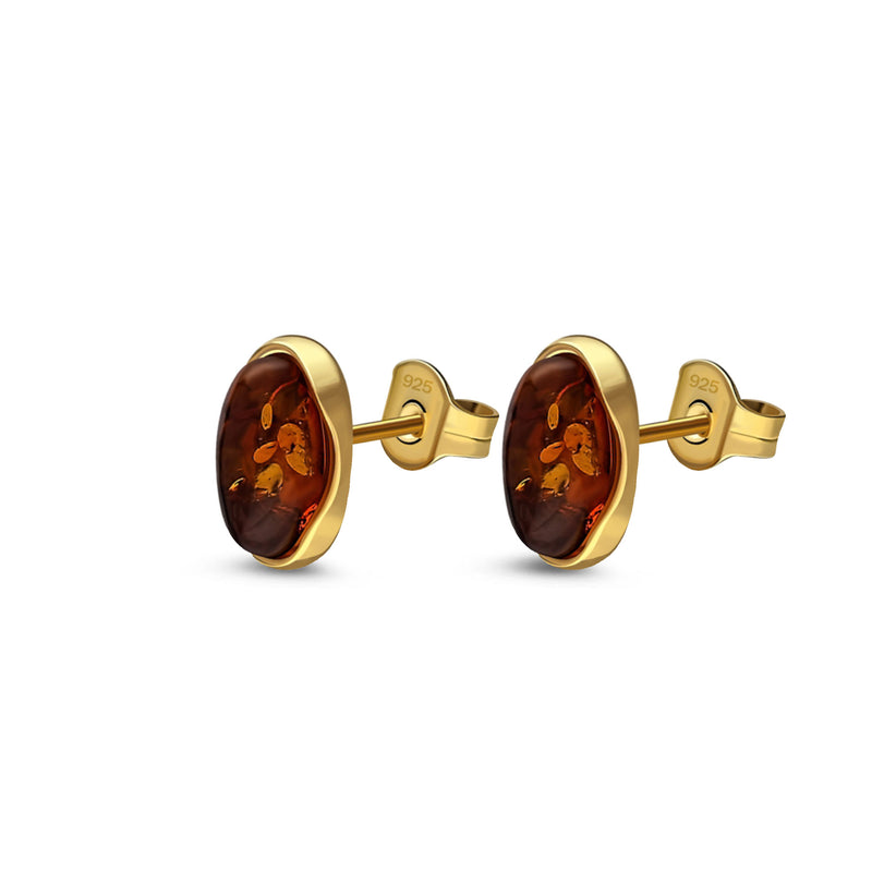 Gold Vermeil Amber Oval Stud Earrings