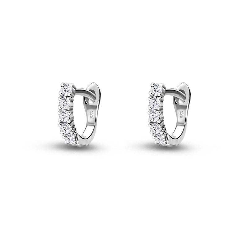 Sterling Silver Small CZ Row Hinged Stud Earrings