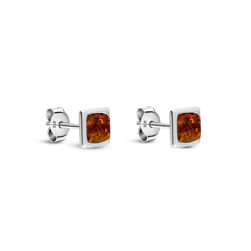 Sterling Silver Amber Dinky Square Framed Stud Earrings
