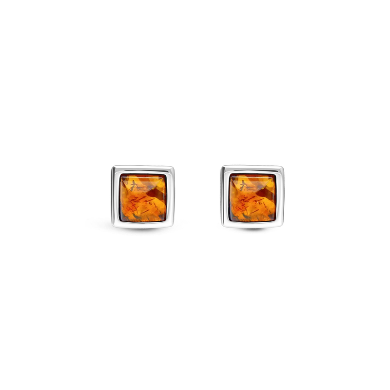 Sterling Silver Amber Dinky Square Framed Stud Earrings
