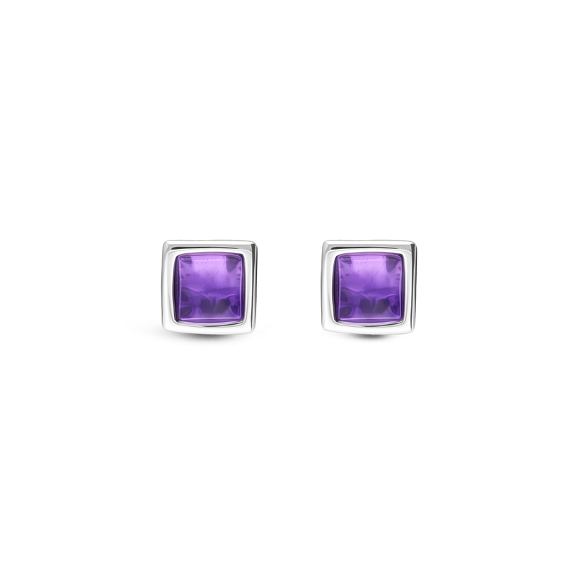 Sterling Silver Amethyst Dinky Square Framed Stud Earrings