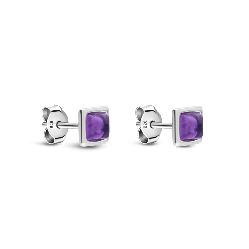 Sterling Silver Amethyst Dinky Square Framed Stud Earrings
