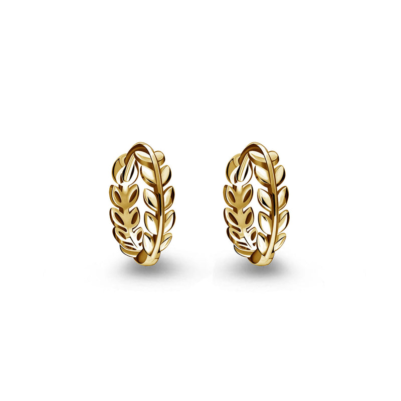 Gold Vermeil Mini Huggie Leaf Hoop Earrings