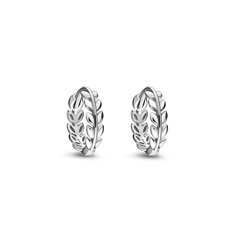 Sterling Silver Mini Huggie Leaf Hoop Earrings