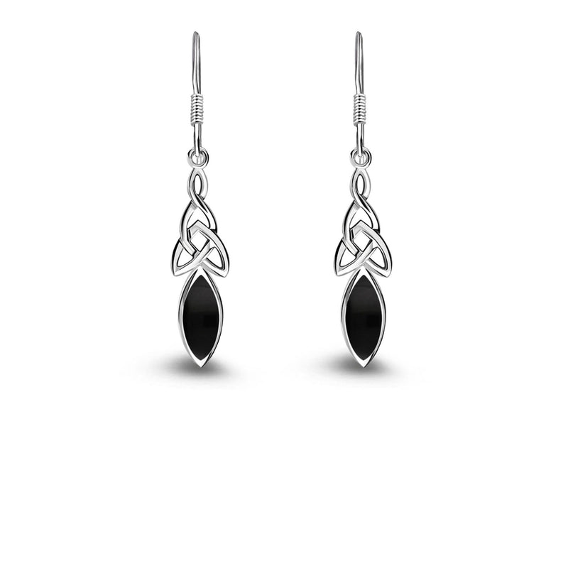 Sterling Silver Whitby Jet Celtic Marquise Drop Earrings